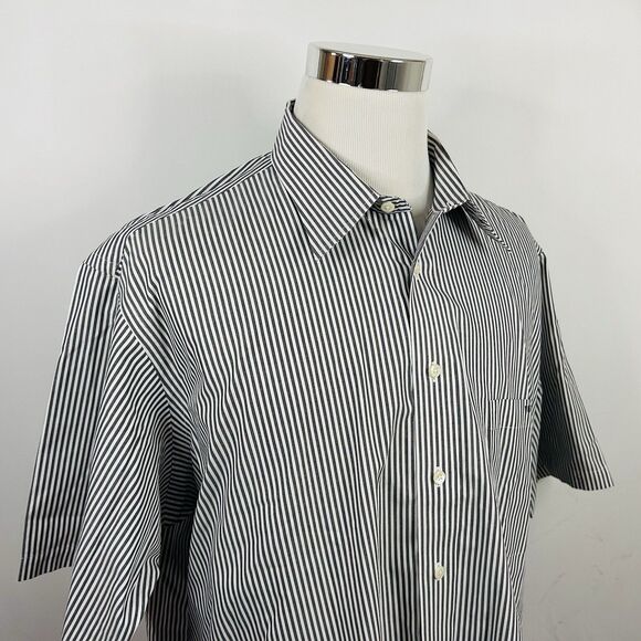 Paul Fredrick 18 Easy Care Pinpoint Dress Shirt Short Sleeve Gray Striped Cotton - Picture 1 of 5